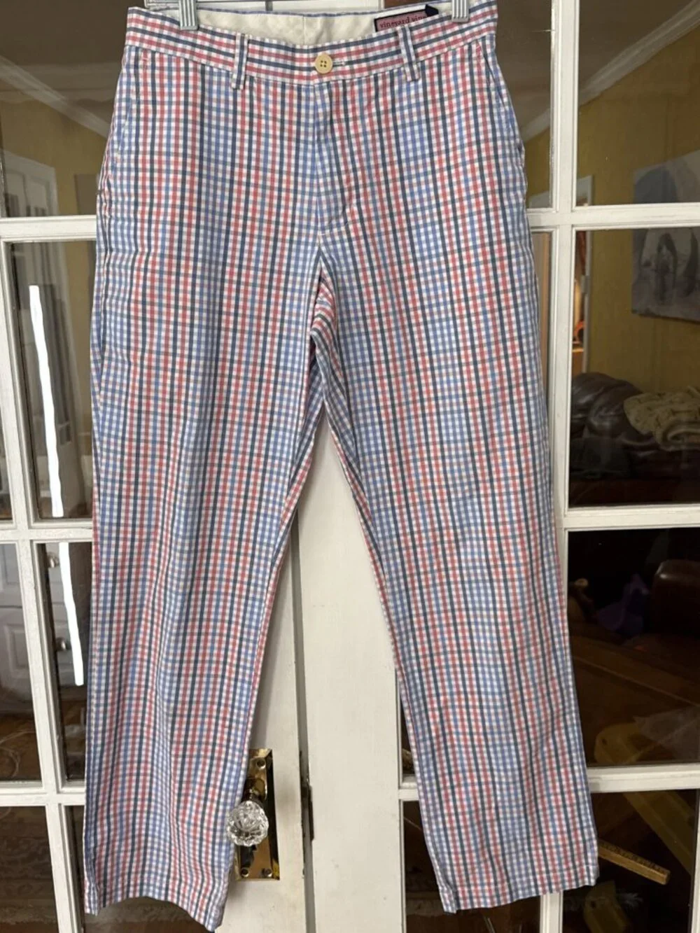 Vineyard Vines Pants Men's 30x32 sailing fun breaker Chino plaid check blue golf